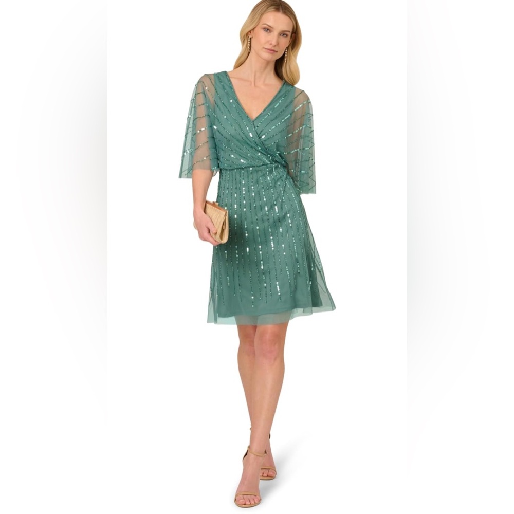 Adrianna Papell Teal Sequin Midi Dress